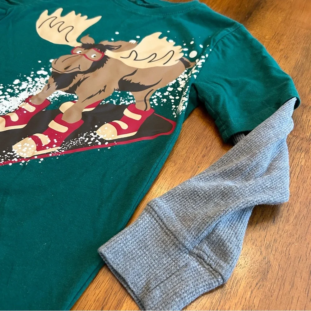 Kids Moose Snowboarding Long Sleeve Shirt | Green | The Children’s Place | 5/6
